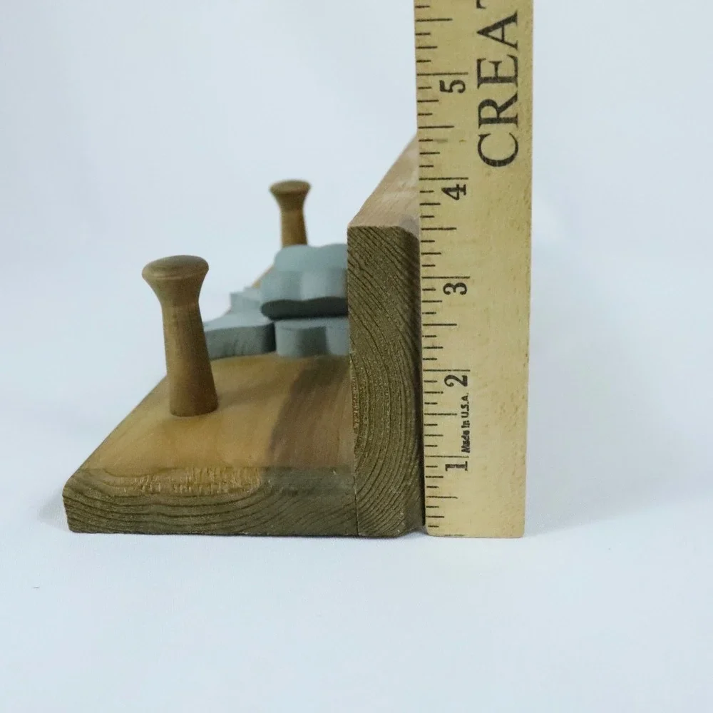 Wooden Cottagecore Shelf with Blue Bow 2 Pegs Country Farmhouse Decor